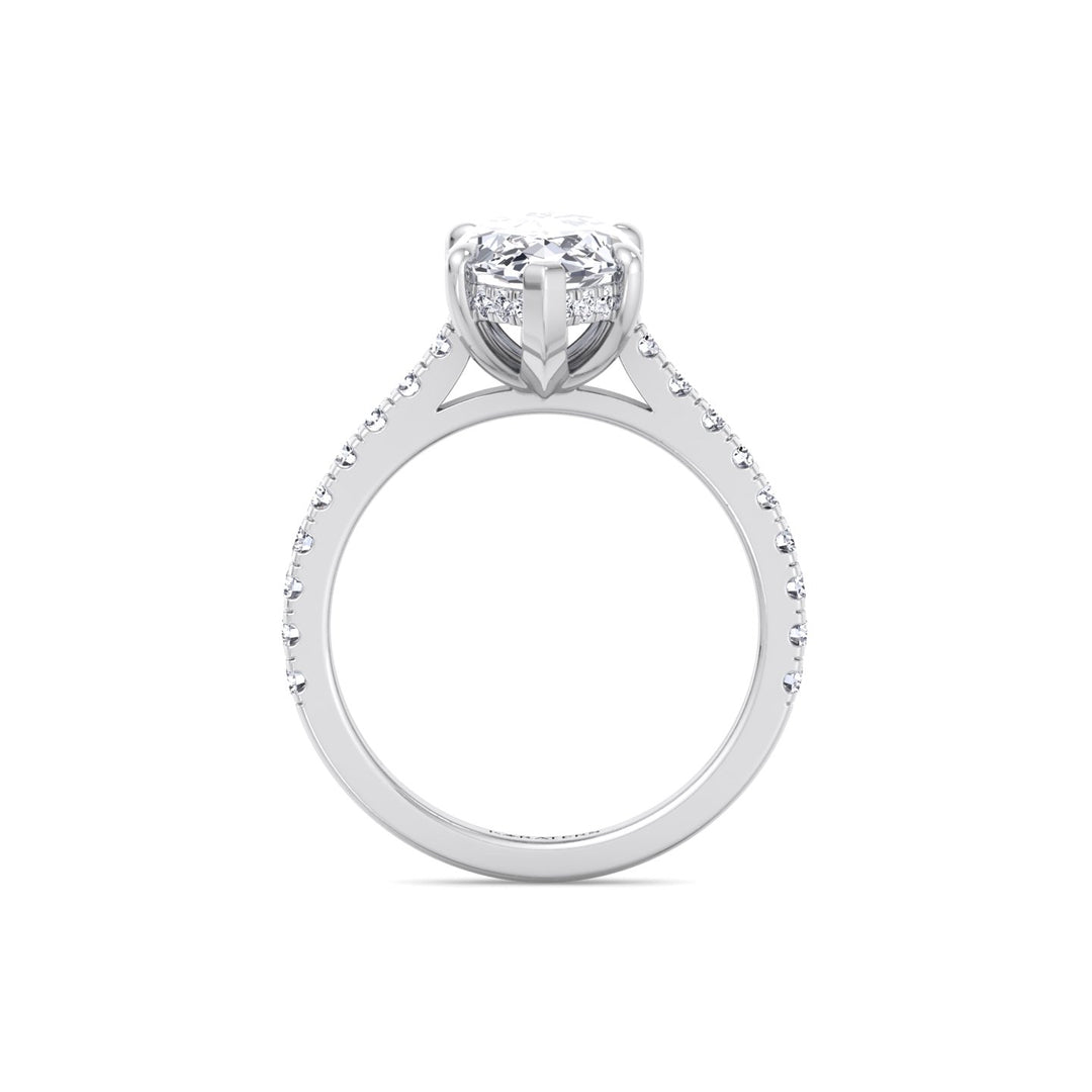 Marquise Shape Lab Grown Diamond Engagement Ring With Hidden Halo & Sidestones White Gold