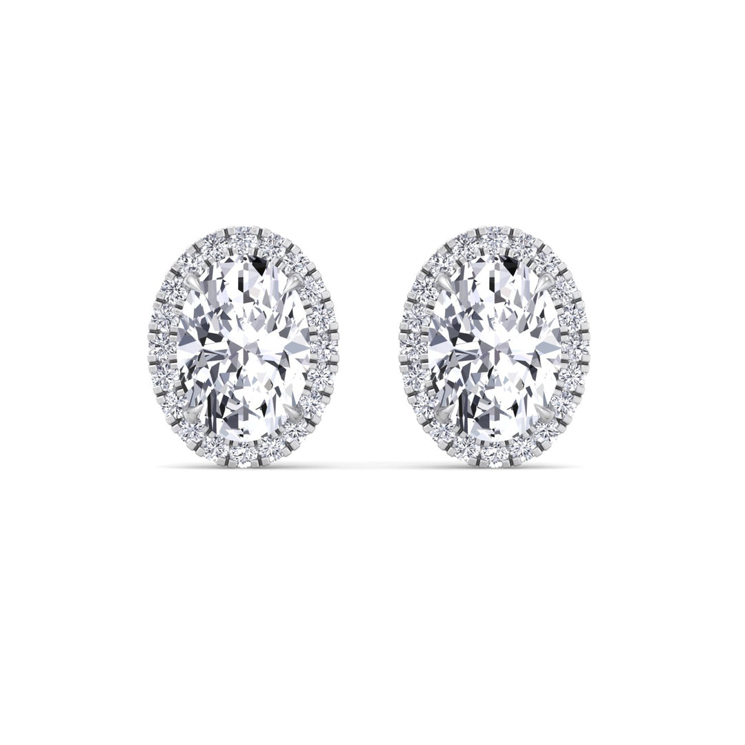 Oval Shape Lab Grown Diamond Halo Studs White Gold 18K