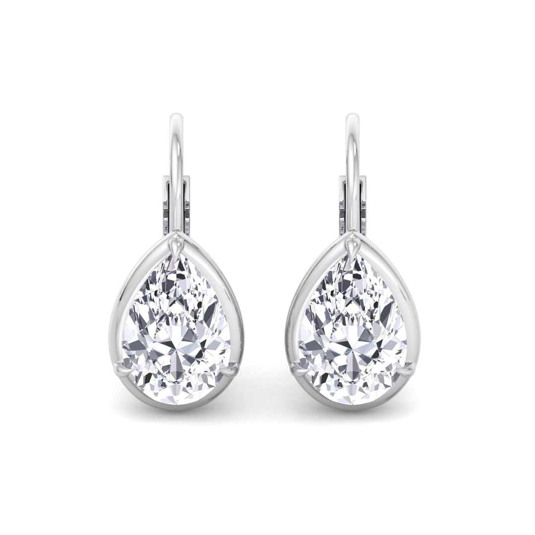 Pear Shape Lab Grown Diamond Solitaire Stud Dangle Earrings White Gold 14K 3CT
