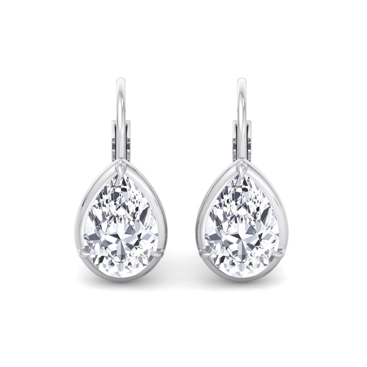 Pear Shape Lab Grown Diamond Solitaire Stud Dangle Earrings White Gold 14K 3CT