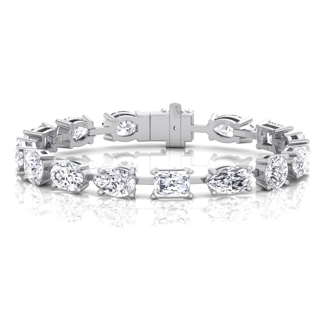 Mixed Shape Combo Lab-Grown Diamond Tennis Bracelet White Gold 15CT