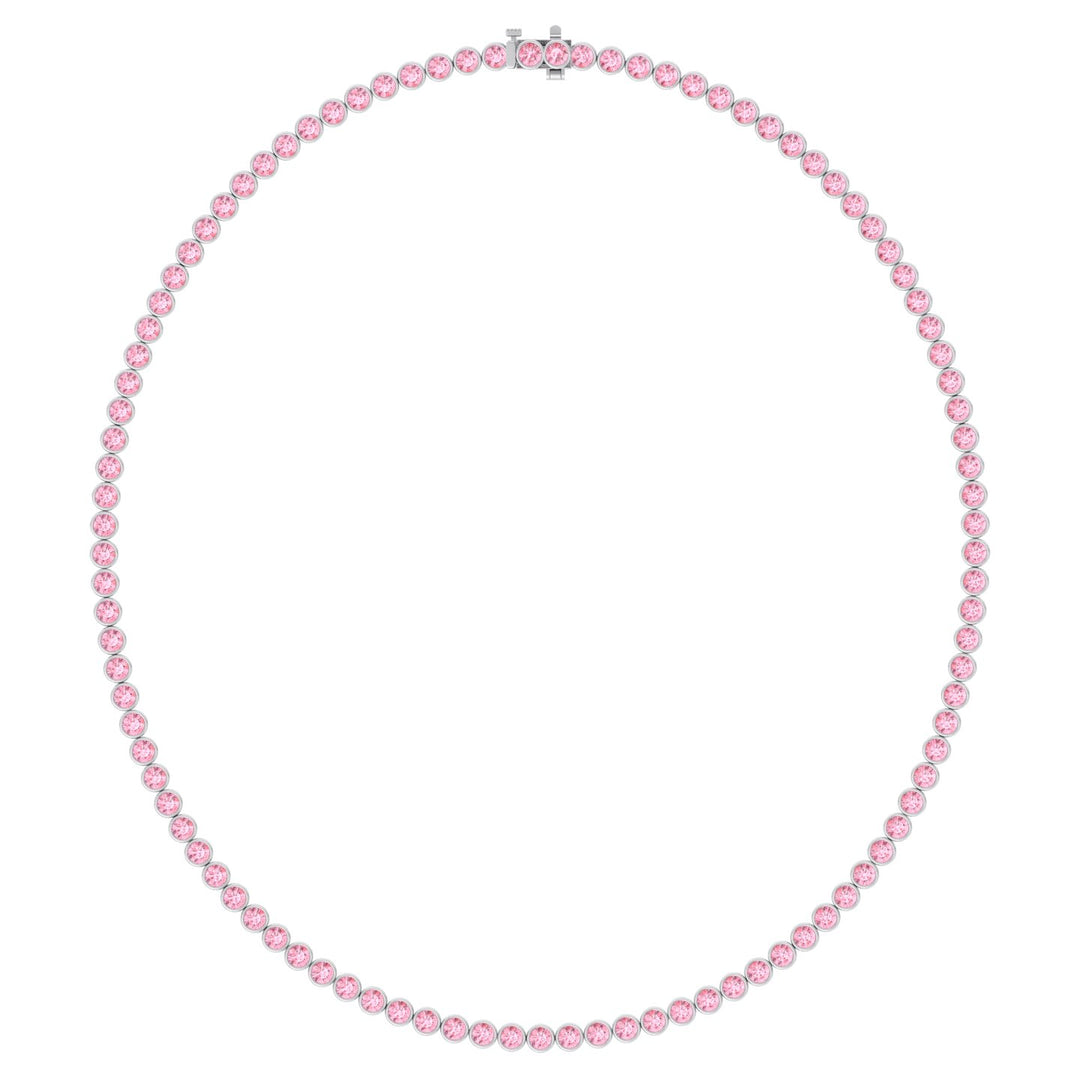 Bezel Set Fancy Pink Lab Grown Diamond Tennis Necklace 18K White Gold 2