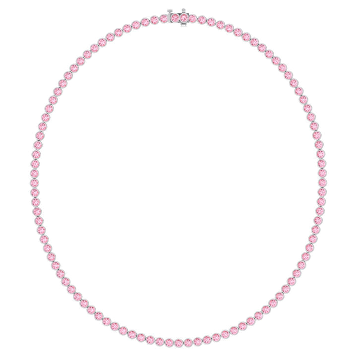 Bezel Set Fancy Pink Lab Grown Diamond Tennis Necklace 18K White Gold 2