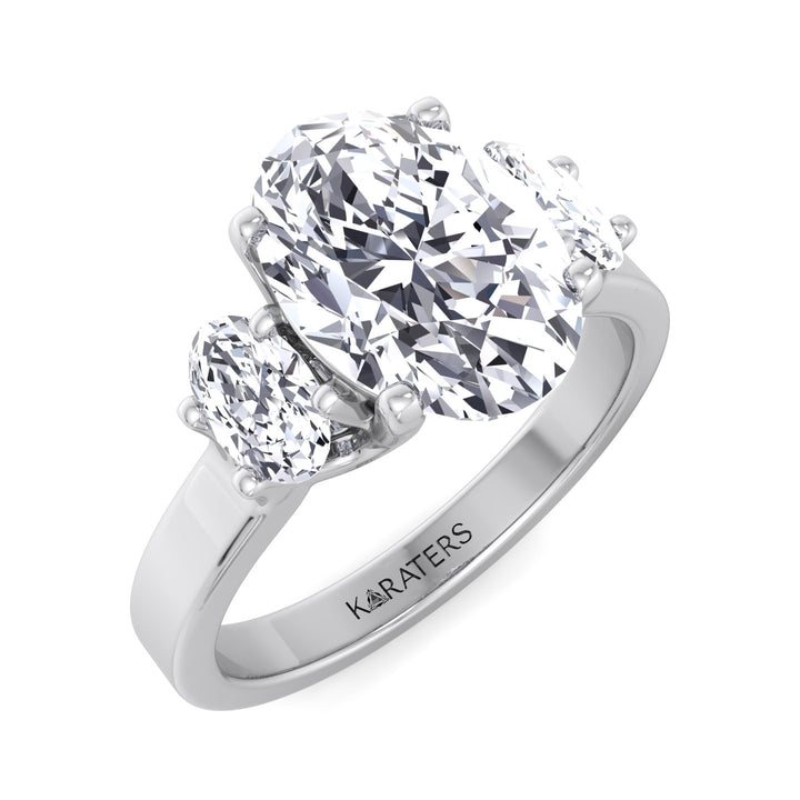 Oval Cut Lab Grown Diamond Engagement Ring with Oval Side Stones