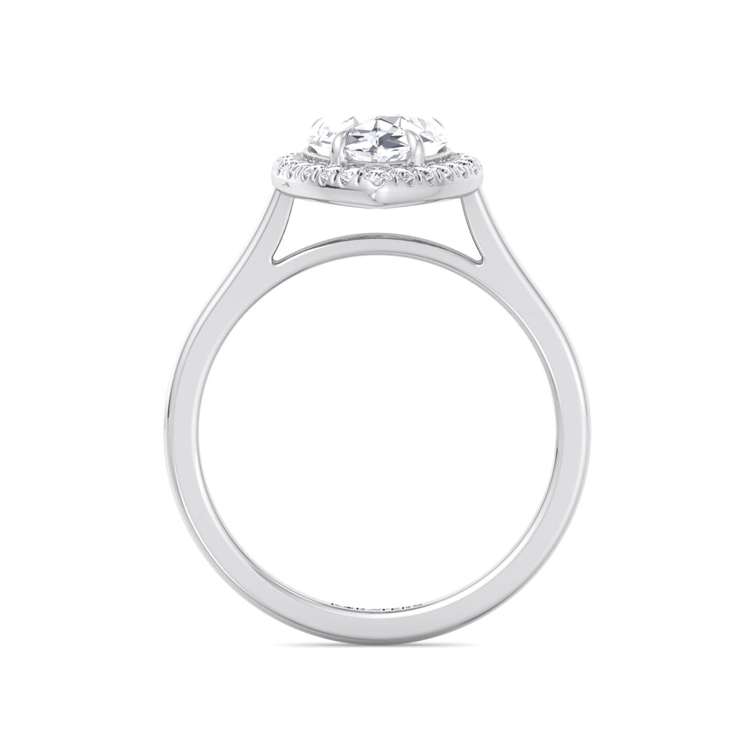 Halo Pear Shape Lab Grown Diamond Engagement Ring With Plain Band