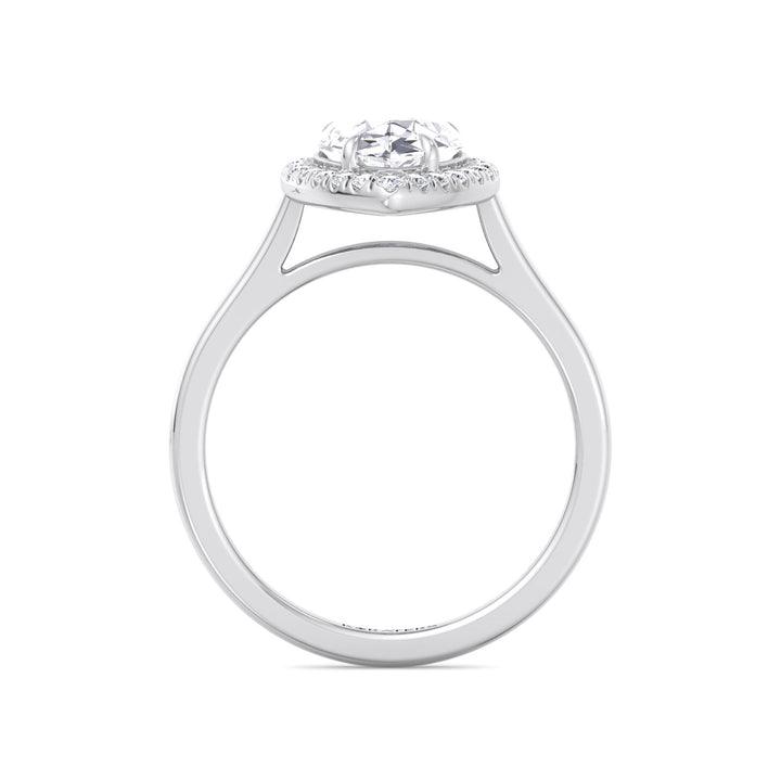 Halo Pear Shape Lab Grown Diamond Engagement Ring With Plain Band