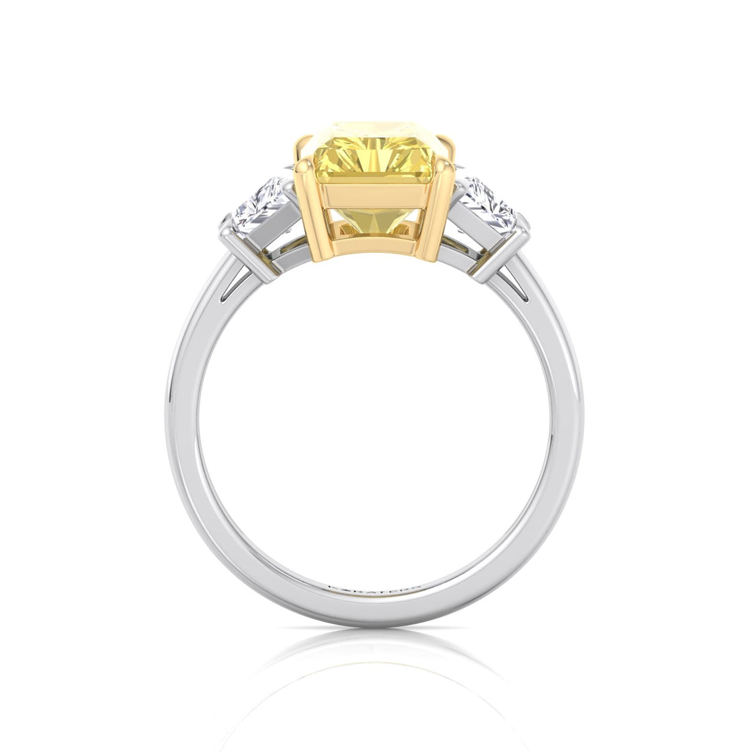 Fancy Yellow Radiant & Trapezoid Three Stone Lab-Diamond Engagement Ring White Gold