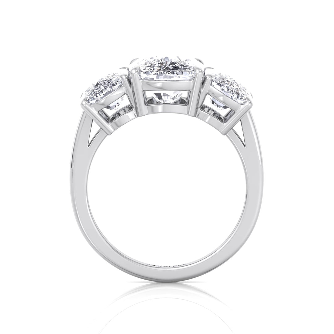 3 Stone Elongated Cushion Cut Lab Grown Diamond Engagement Ring White Gold