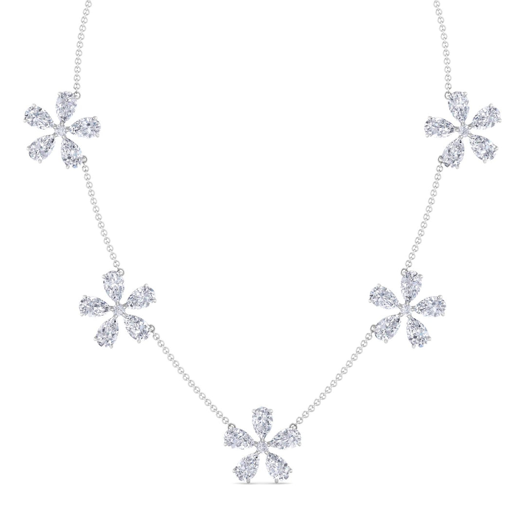 Five Flower Lab Grown Diamond Necklace White Gold 18K