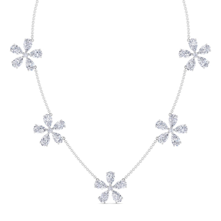 Five Flower Lab Grown Diamond Necklace White Gold 18K