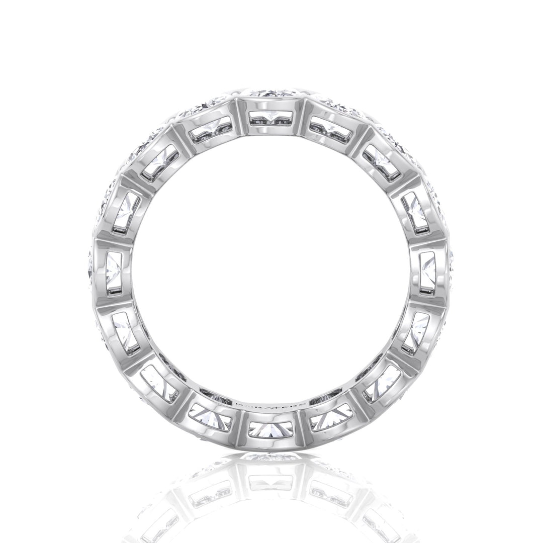 Oval Shape Half Bezel Lab Grown Diamond Eternity Band White Gold