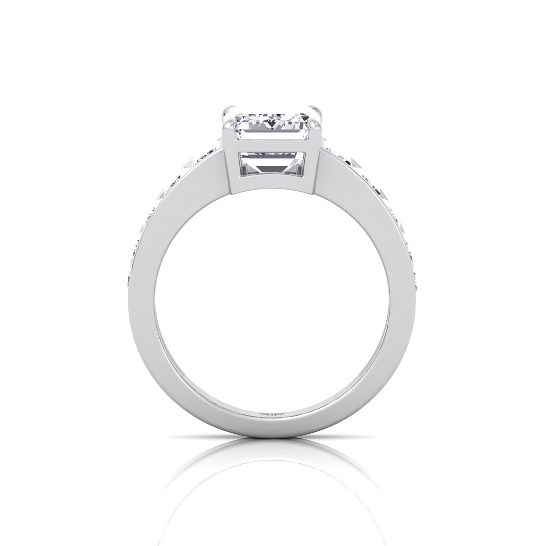 Emerald Shape Lab Grown Diamond Engagement Ring with Graduated Tapered Emerald Sidetones White Gold