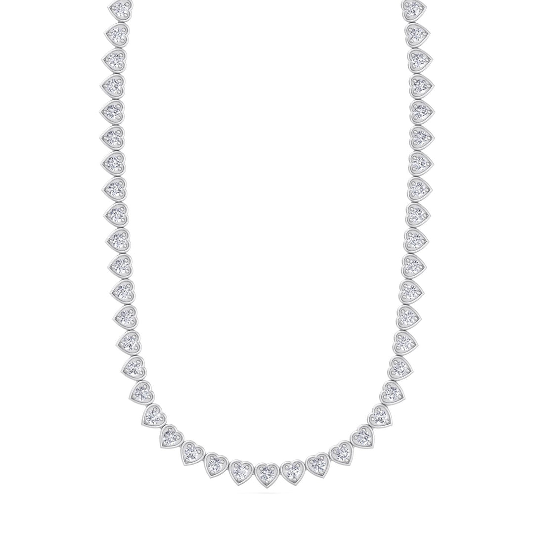Heart Shape Bezel Set Lab Grown Diamond Tennis Necklace White Gold