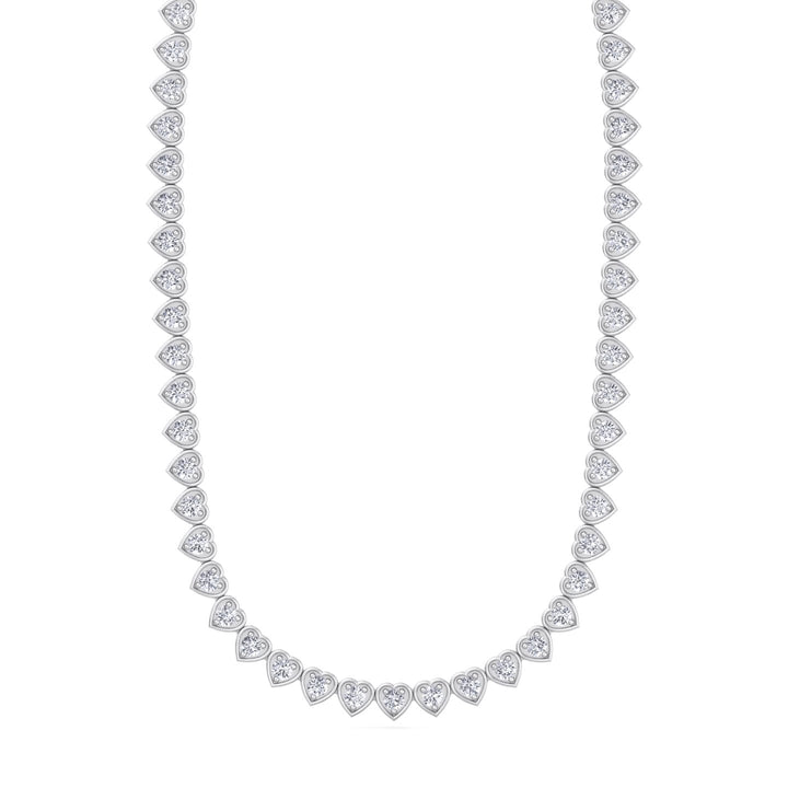 Heart Shape Bezel Set Lab Grown Diamond Tennis Necklace White Gold