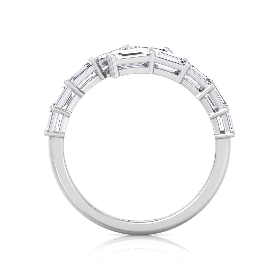 Graduated Emerald Shape Lab Grown Diamond Wrap Ring White Gold