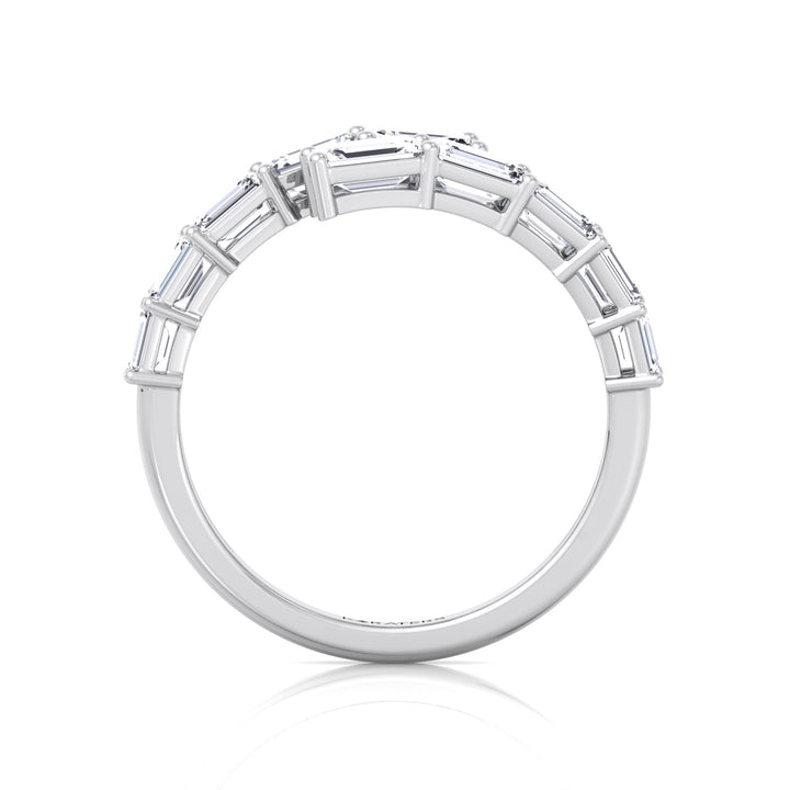 Graduated Emerald Shape Lab Grown Diamond Wrap Ring White Gold