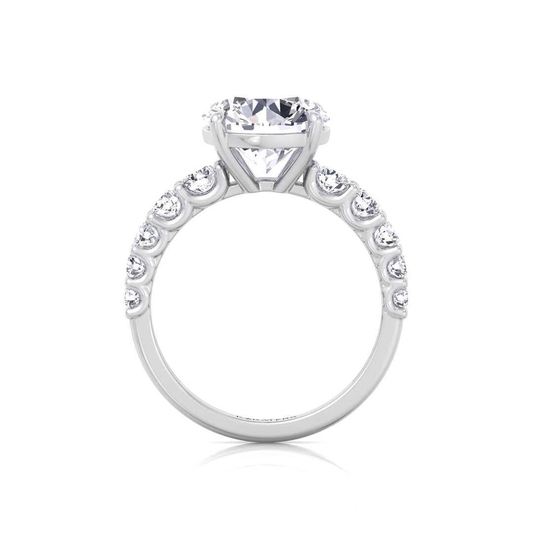 Round Shape Lab Grown Diamond Engagement Ring with Graduated Sidestones White Gold