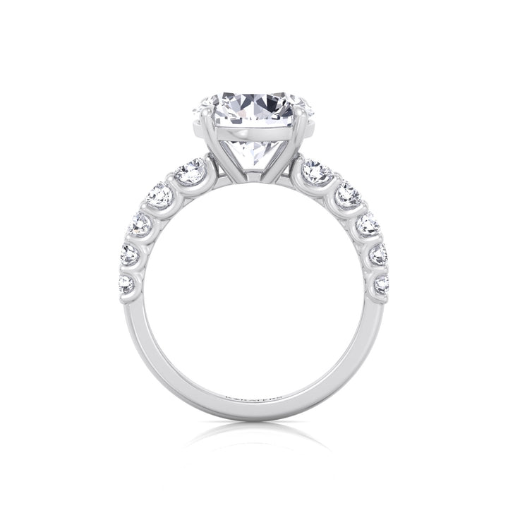 Round Shape Lab Grown Diamond Engagement Ring with Graduated Sidestones White Gold