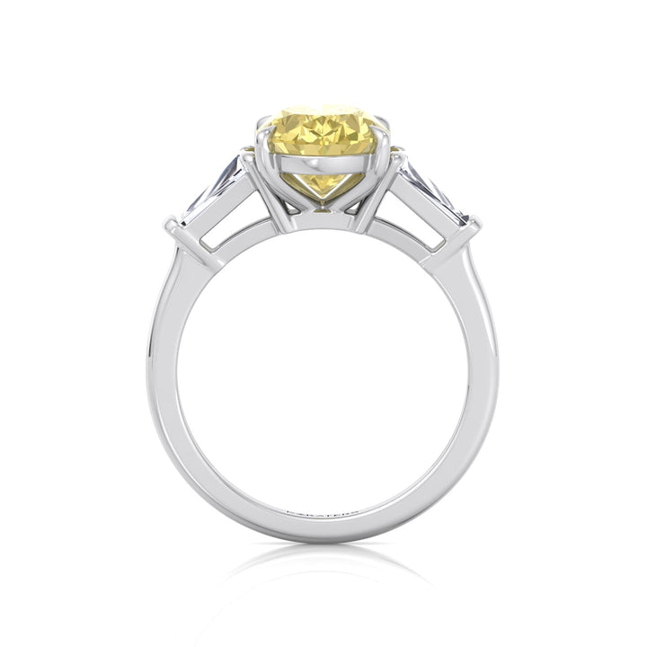 Fancy Yellow Oval Shape Lab Grown Diamond Engagement Ring with Tapered Baguette Sidestones White Gold