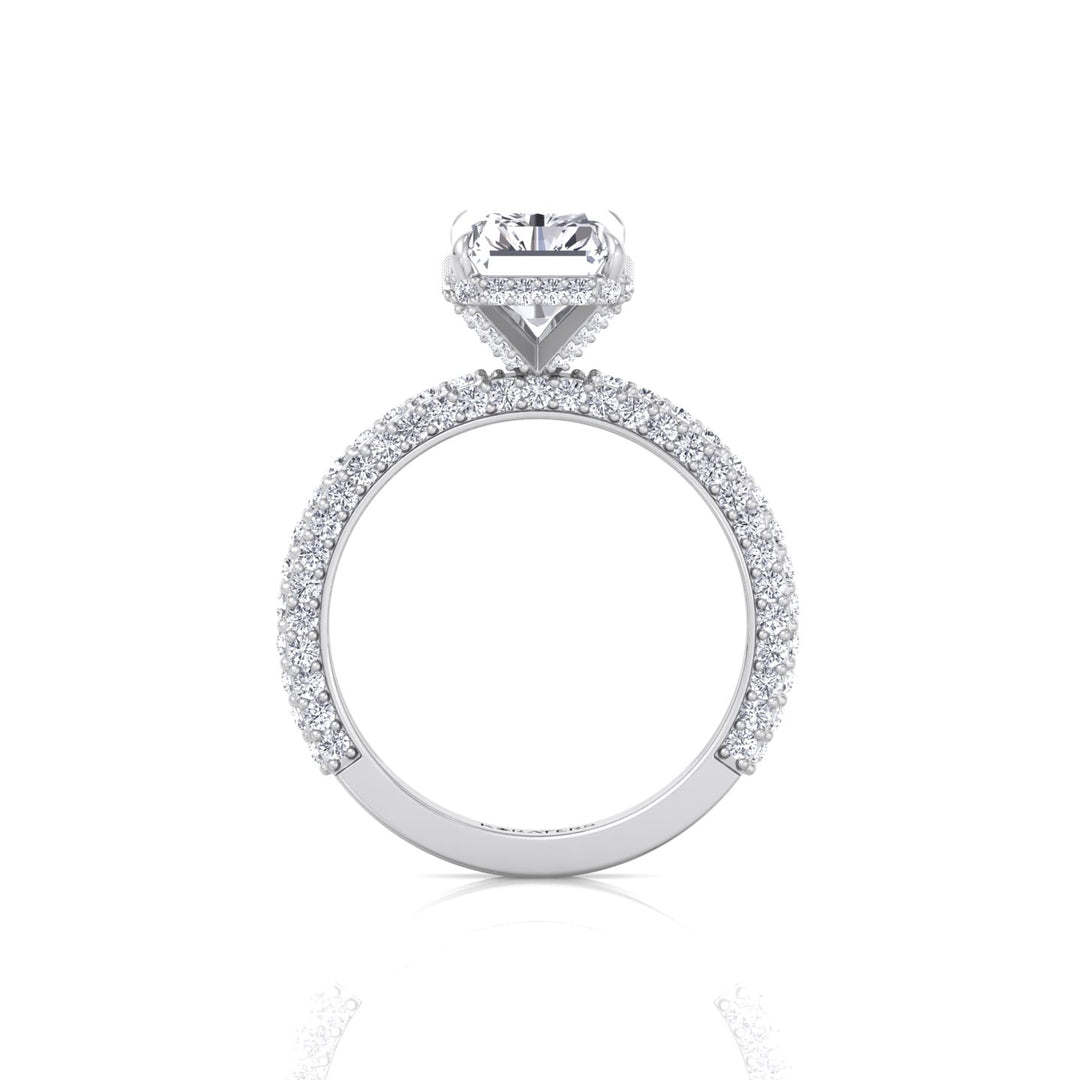 Thick Pave Radiant Cut Hidden Halo Lab Grown Diamond Engagement Ring White Gold