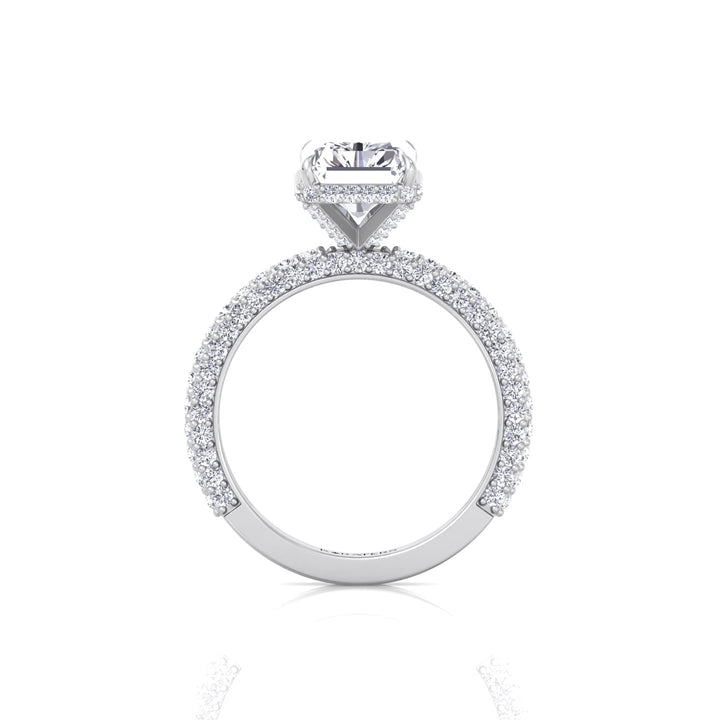Thick Pave Radiant Cut Hidden Halo Lab Grown Diamond Engagement Ring White Gold