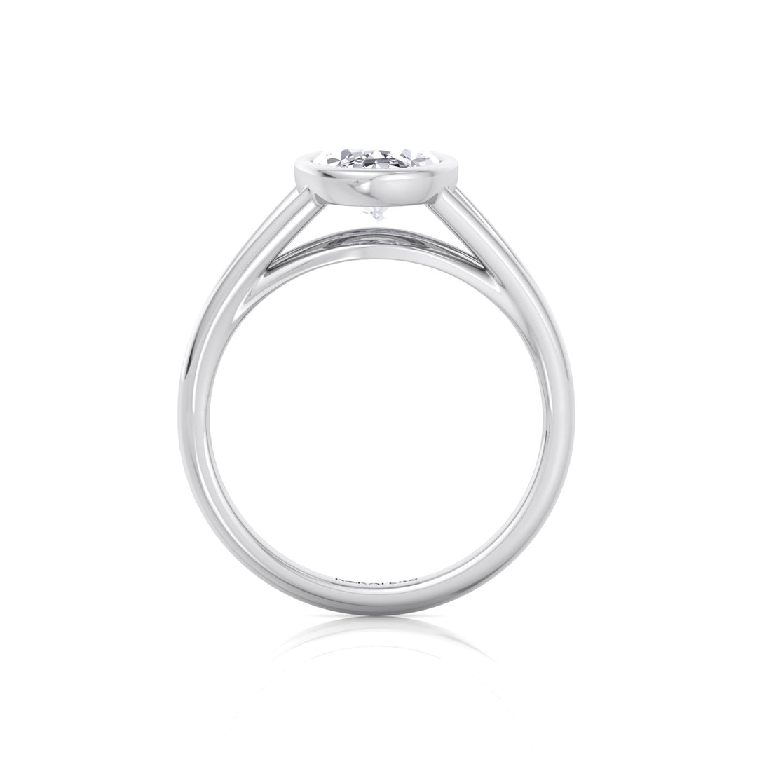 Bezel Set Oval Shape Lab-Grown Diamond Split Shank Engagement Ring White Gold