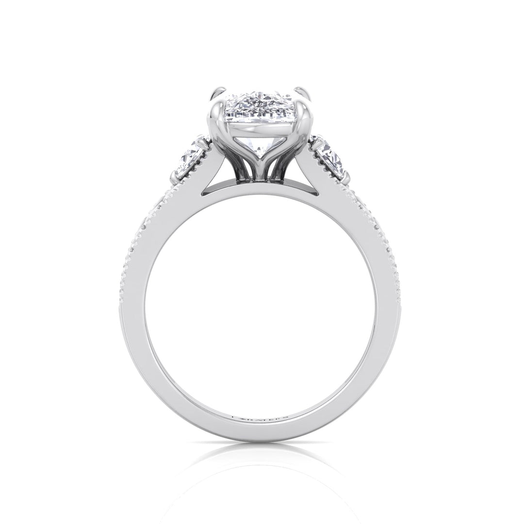 Vintage Style Elongated Cushion-Cut Lab Grown Diamond Engagement Ring with Pear Sidestones White Gold