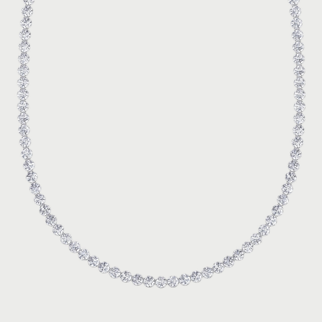 Illusion Set Round Shape Lab Grown Diamond Tennis Necklace 14K Solid Gold