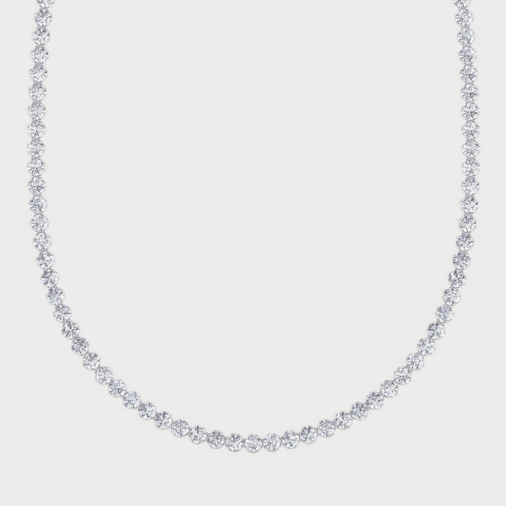 Illusion Set Round Shape Lab Grown Diamond Tennis Necklace 14K Solid Gold