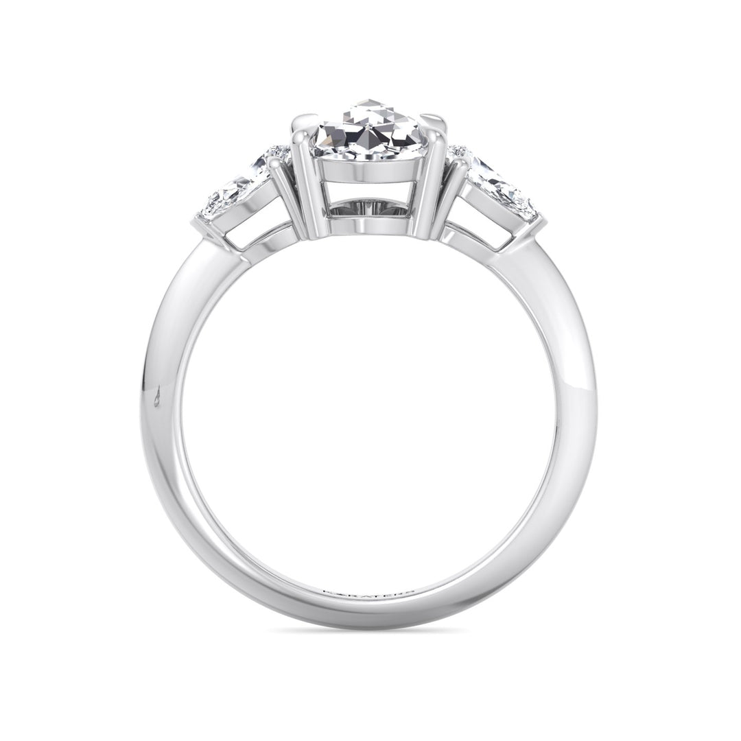 Oval Rose-Cut Lab Grown Diamond Engagement Ring with Pear Sidestones White Gold
