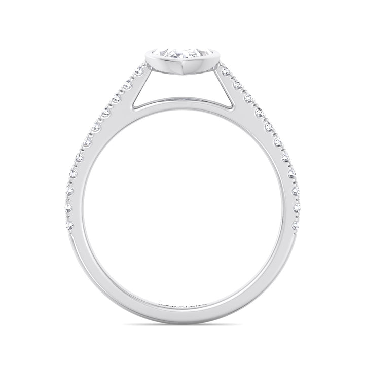 Bezel Set Marquise Shape Lab Grown Diamond Engagement Ring With Cathedral Style Pave Band