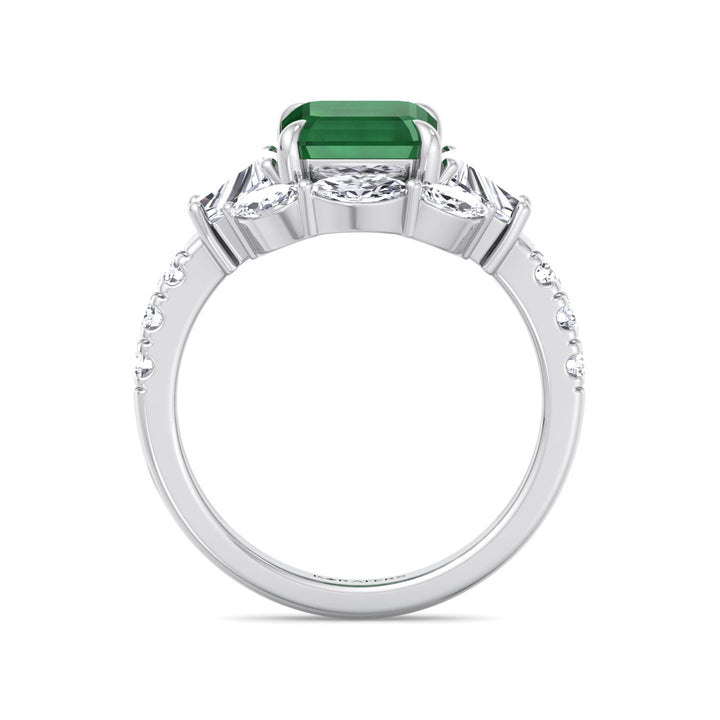 WG Green Emerald Lab Grown Diamond with Multiple Side Stone Engagement Ring standing