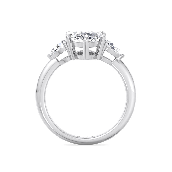 Moval Lab-Grown Diamond Engagement Ring with Pear Sidestones White Gold 