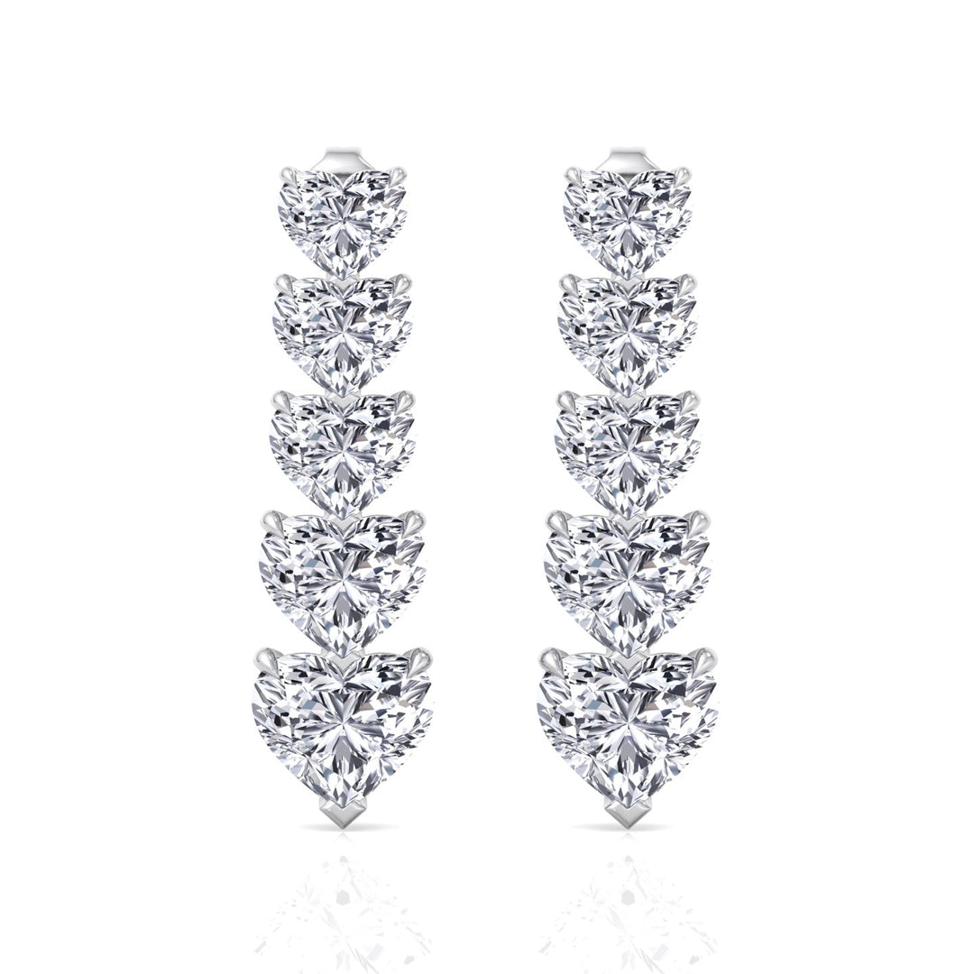 Dangle Heart Shape Lab Grown Diamond Tennis Earrings White Gold 14K 