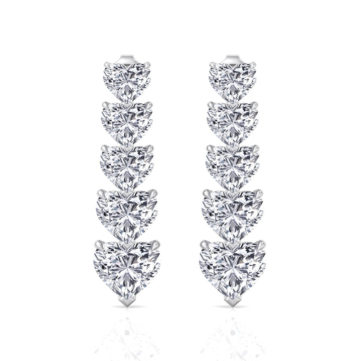 Dangle Heart Shape Lab Grown Diamond Tennis Earrings White Gold 14K 