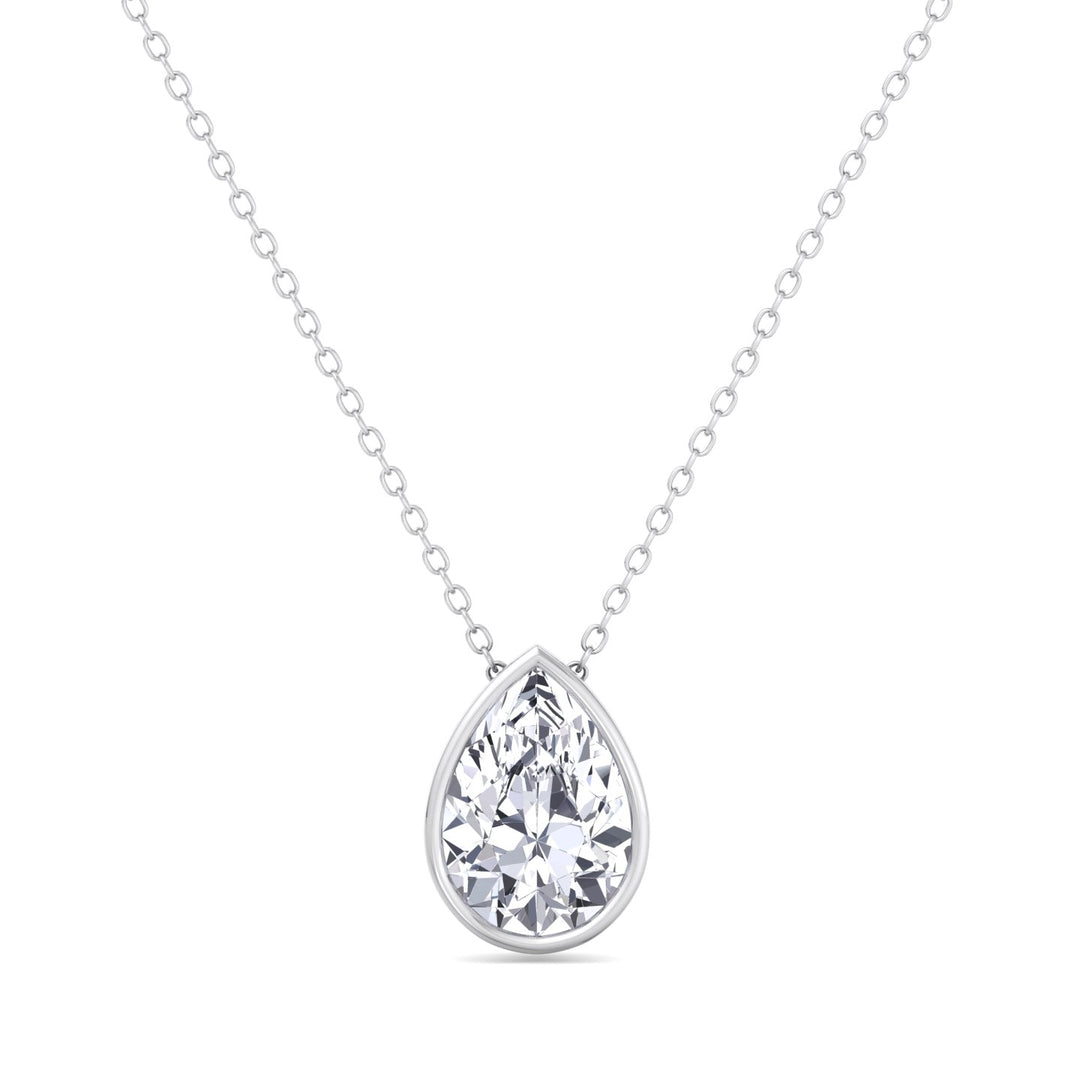 Pear Shape Bezel Set Lab Grown Diamond Pendant - White Gold-14K-18K- 1CT-5CT