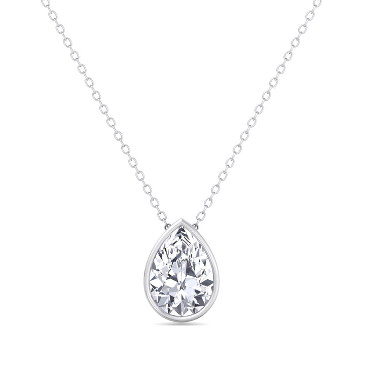 Pear Shape Bezel Set Lab Grown Diamond Pendant - White Gold-14K-18K- 1CT-5CT