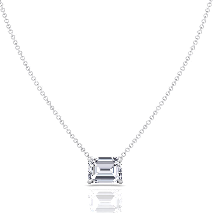 Floating Emerald Shape Lab Grown Diamond Pendant White Gold 18K