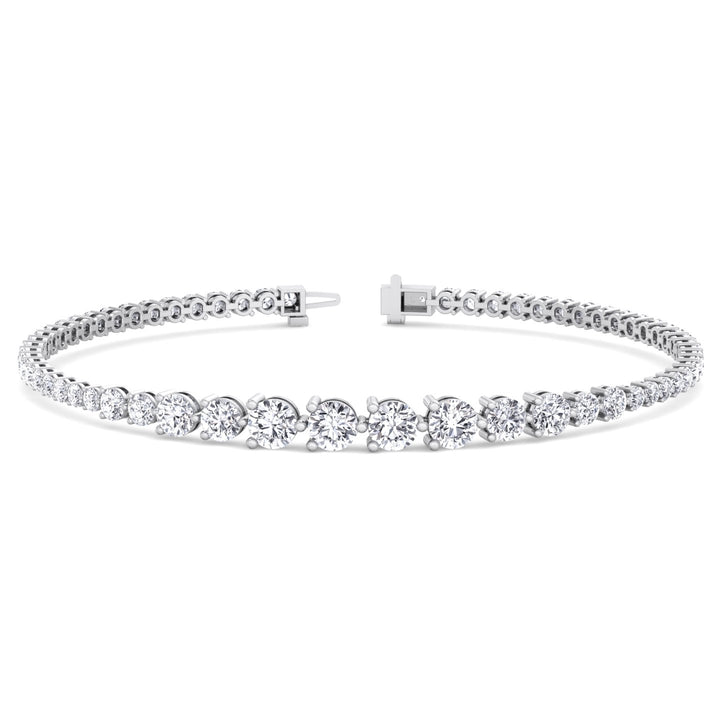 3-Prong Graduated Natural Diamond Tennis Bracelet White Gold