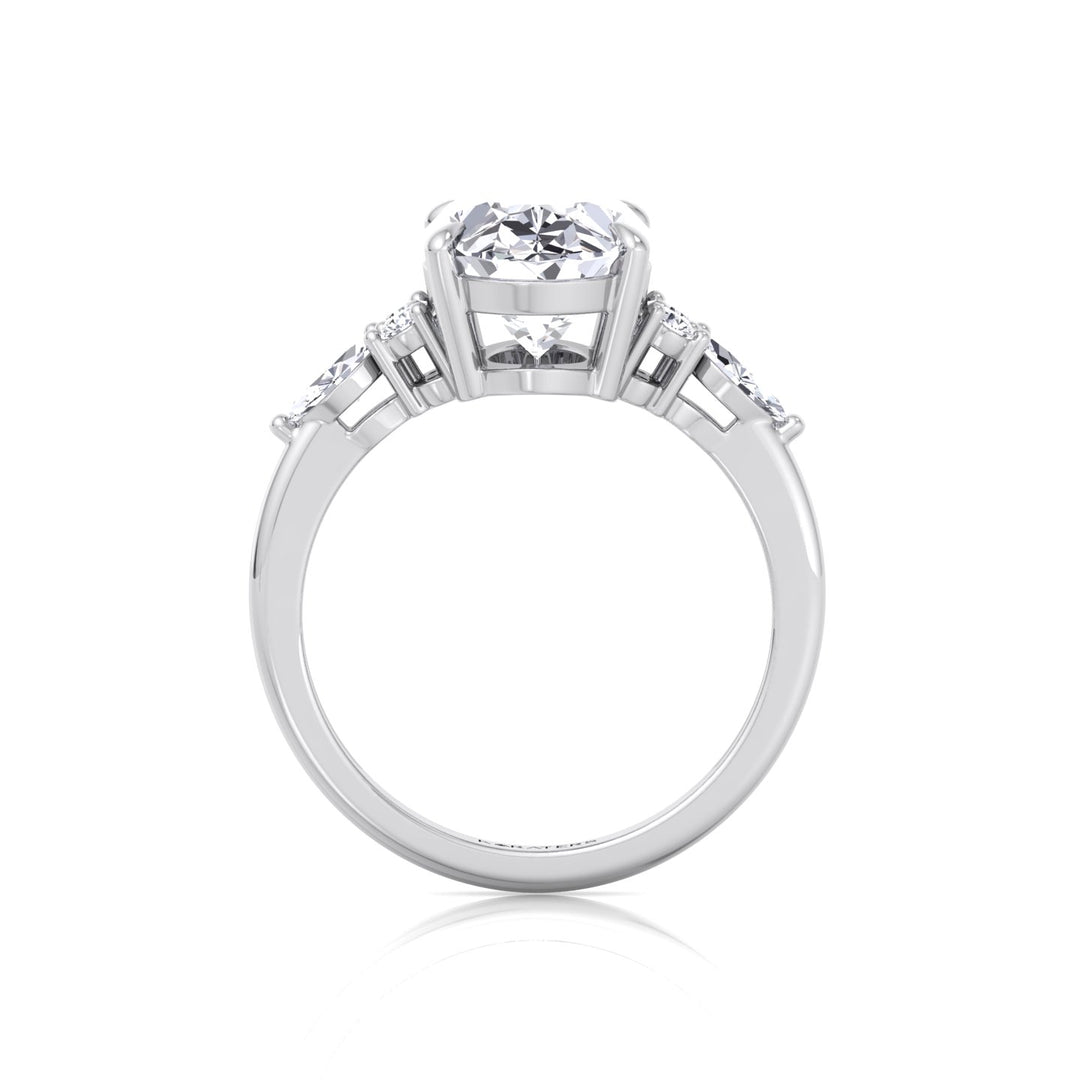 Oval Cut Lab Grown Diamond Engagement Ring with Round and Marquise Sidestones White Gold