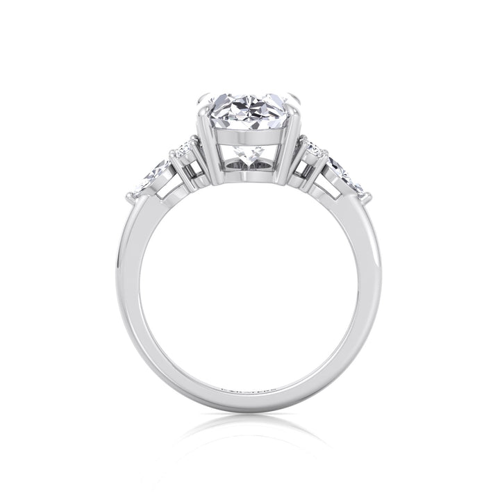 Oval Cut Lab Grown Diamond Engagement Ring with Round and Marquise Sidestones White Gold