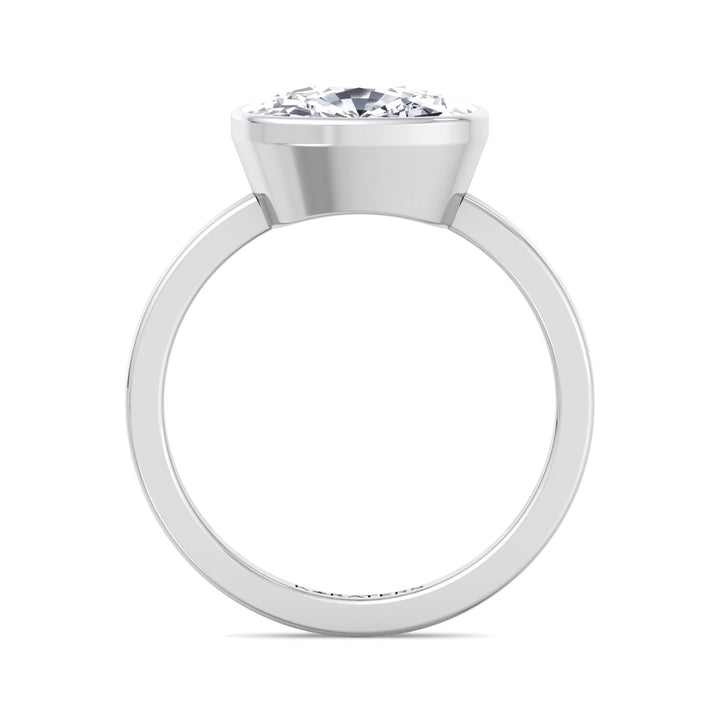 Elongated Cushion Cut East West Lab Grown Diamond Bezel Engagement Ring