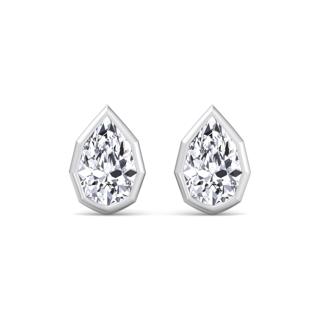 WG Pear-Shaped Lab Grown Diamond Studs in a Geometric-Style Bezel Setting front view