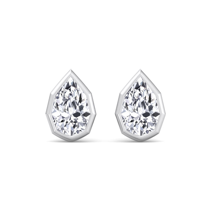WG Pear-Shaped Lab Grown Diamond Studs in a Geometric-Style Bezel Setting front view