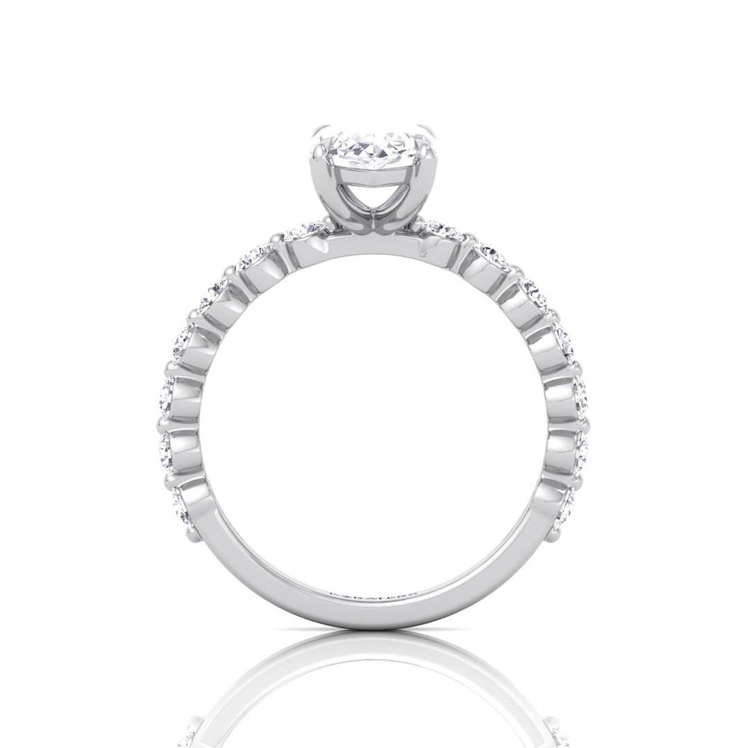 Veloma - Marquise Shape Lab Grown Diamond Engagement Ring with Round Single Prong Side Stones