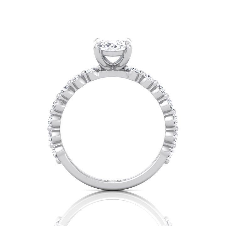 Veloma - Marquise Shape Lab Grown Diamond Engagement Ring with Round Single Prong Side Stones