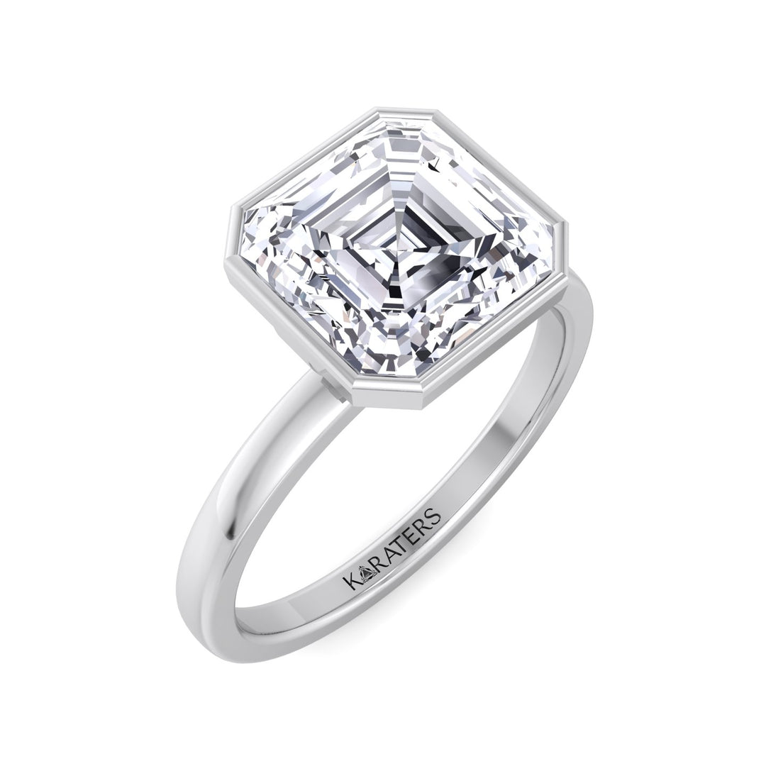 Asscher Cut Lab Grown Diamond Bezel Set Solitaire Engagement Ring