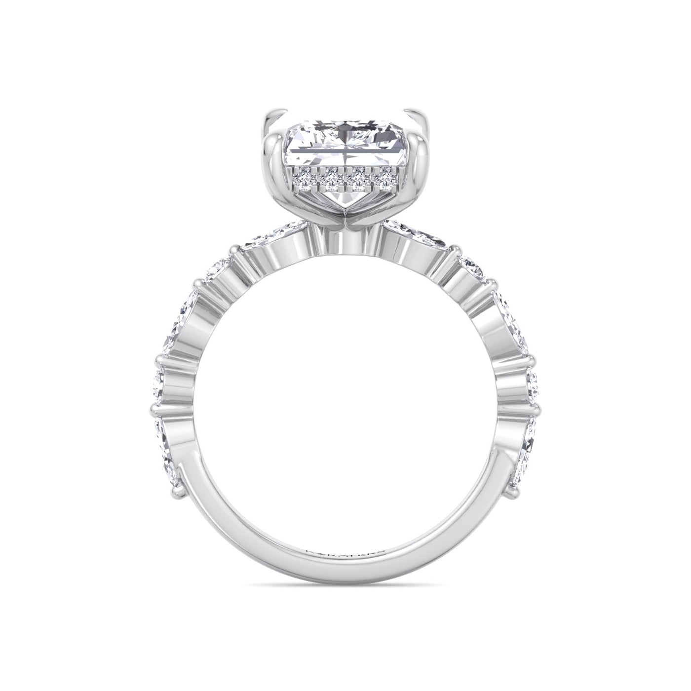 Patrizia - Radiant Shape Lab Grown Diamond Hidden Halo Engagement Ring with Round & Marquise Shape Side Stones