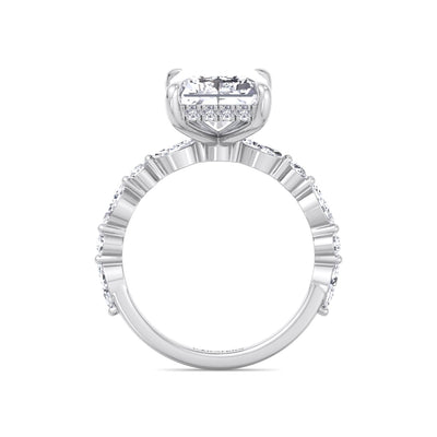 Patrizia - Radiant Shape Lab Grown Diamond Hidden Halo Engagement Ring with Round & Marquise Shape Side Stones