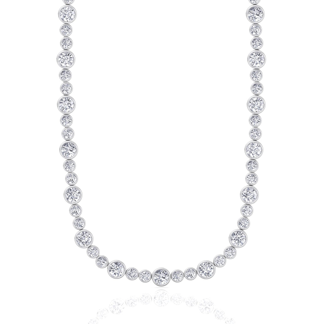 Round Bezel Big & Small Lab Grown Diamond Tennis Necklace WG 2